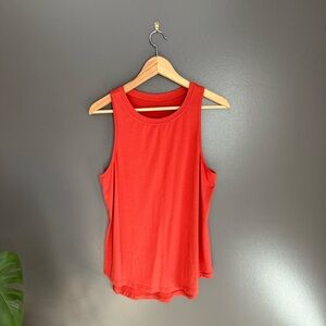 Women Orange Basic Tank Top with Scoop Neck and Scoop Hem Size Large